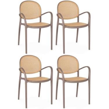 Imagem de Kit 4 Cadeiras de Jantar Roma com Braço para Sala e Cozinha - Marrom Claro