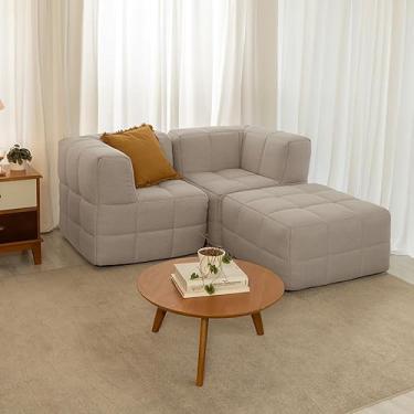 Imagem de Sofá Guldi Popup com 2 Módulos Canto e Puff Linho Cru