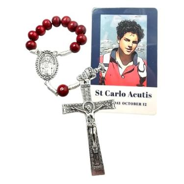 Imagem de Westmon Works Terço St Carlo Acutis Acessório de Primeira Comunhão de Metal e Cordão de Uma Década com Cartão Sagrado Laminado