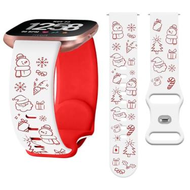 Imagem de Watbro Pulseira gravada de Natal compatível com Fitbit Versa/Lite/Fitbit Versa 2 para mulheres e homens, pulseira com gravação de boneco de neve fofo de silicone macio