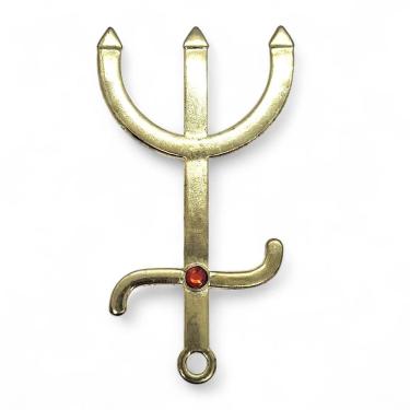 Imagem de Kit 12 Tridentes PombaGira Dourado Metal Pedra Vermelha 10cm