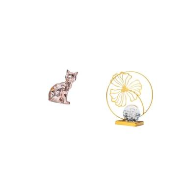 Imagem de Fenteer Escultura de Gato em Ferro com Folhas - Estatueta Decorativa, Artesanato, Ornamento Colecionável para Lareira, Estante, Mesa de Escritório, Quarto - P