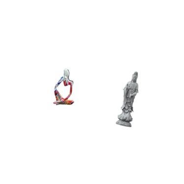 Imagem de Fenteer Estatueta de Resina Do Pensador Abstrato E Escultura de Pedra de Guan Yin - Peça de Colecionador para Quarto, Escritório, Loja, Estante, Armário, Mesa