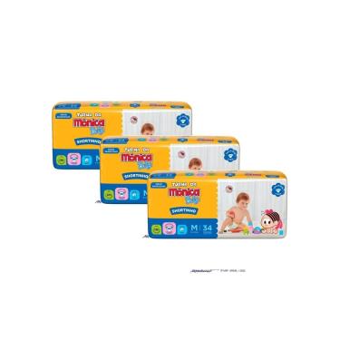 Imagem de Kit 3 Fralda Shortinho Turma da Mônica Baby Tamanho M com 34 Fraldas Descartáveis