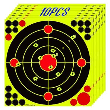 Imagem de NYEONHRT Alvo de respingo de tiro de 30,5 cm x 30,5 cm para o alcance, 10 peças de adesivos autoadesivos de papel de alvo de tiro com feedback de impacto amarelo para acessórios de rifle de tiro com