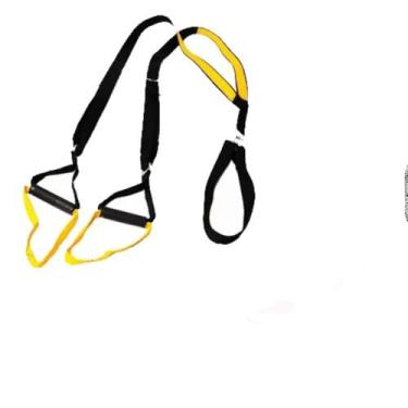 Imagem de Fita de Suspensão para Treinamento Funcional, Preto e Amarelo, Nylon Resistente, 1,70m, Capacidade 120kg, com Mosquetão de Ferro, Alongador e Bolsa