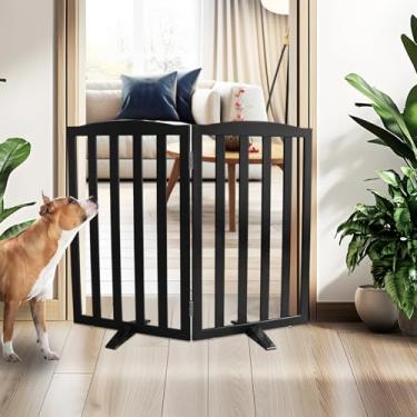 Imagem de ZJSF Portão interno dobrável independente para casa, portões longos de madeira para animais de estimação, cerca para escadas, portões de filhotes de cachorro para corredores, portão de cachorro, pés
