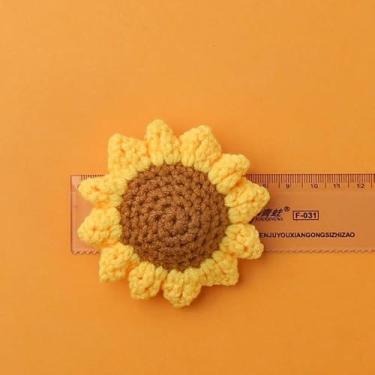 Imagem de Tapeçaria de parede de crochê feita à mão – decoração de casa de macramê boho com contas de madeira, guirlanda de borla artesanal para decoração de parede de quarto e sala de estar (girassol)