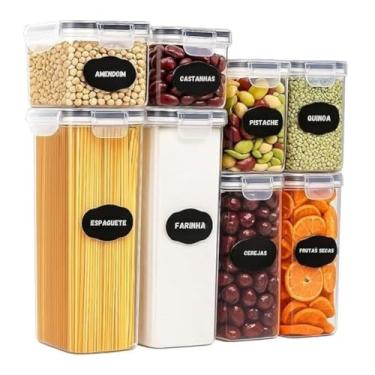 Imagem de Kit 8 Potes Herméticos Transparentes com Tampa Vedante e Design Empilhável, para Alimentos Mantimentos e Organização