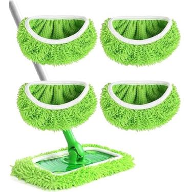 Imagem de 4 peças de panos de limpeza a seco reutilizáveis de microfibra compatíveis com reposição de esfregão para limpeza de piso de superfície de madeira