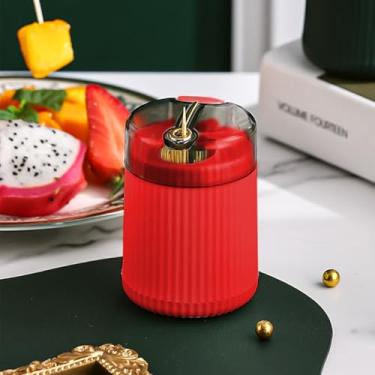 Imagem de 1 suporte de dispensador de palito, caixa de palitos automática pop-up para cotonete e fio dental para banheiro ou cozinha restaurante - vermelho