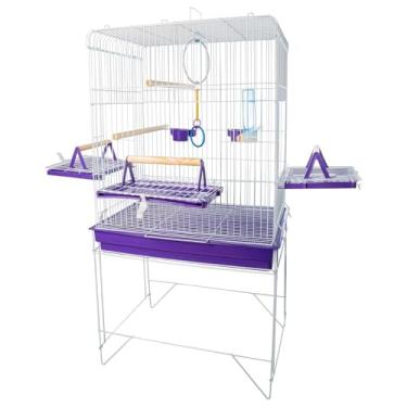 Imagem de Gaiola para Papagaio, Viveiro Grande Gaiola Aberta para Calopsita Triplex para Calopsitas Ring Neck Ave Mansas Pássaros Livres Poleiro Madeira(VIVEIRO GRANDE BRANCO LILAS)