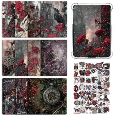 Imagem de Rngmsi Inserção de cartolina para capa transparente – 12 peças de inserções de cartolina romance sombrio compatíveis com Kindle Paperwhite 11 a 12, 50 peças de adesivos de esqueleto rosa para E-Reader