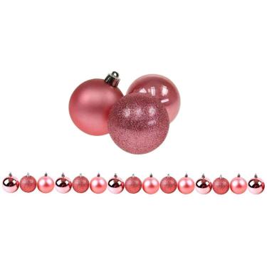 Imagem de Kit 15 Bolas de Natal Rosê 3cm Texturas Mistas Fosca, Glitter e Brilho Espelhado Premium