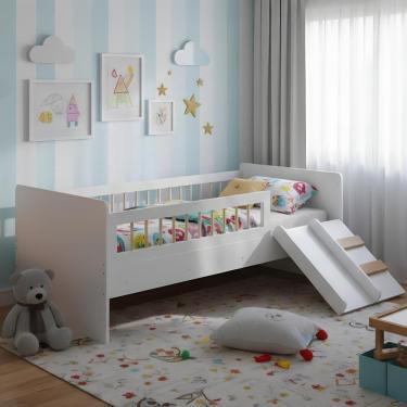 Imagem de Cama Com Colchão Montessoriana Infantil Solteiro Escorrega - Branco