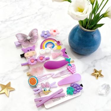Imagem de Conjunto de 14 peças de acessórios de cabelo para meninas, grampos de cabelo coloridos para crianças, acessórios de cabelo com tema de doces com flores