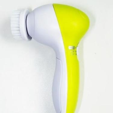 Imagem de Massageador Facial 5 em 1 Portátil, Limpeza e Esfoliação da Pele, Branco e Verde, com 5 Pontas Intercambiáveis, Alimentado por Pilhas AA, 13,1 x 8,5 x 5,0 cm