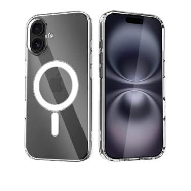 Imagem de Capa transparente compatível com iPhone 16, [compatível com Magsafe] [antiamarelamento] [proteção de nível militar] à prova de choque fina para iPhone 16 de 6,1 polegadas, transparente