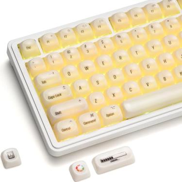 Imagem de XVX Teclas brancas, conjunto de teclas de perfil MOA, estilo Mac branco minimalista, teclas personalizadas fofas com textura de cerâmica para teclado mecânico MX Switches - Chocolate branco