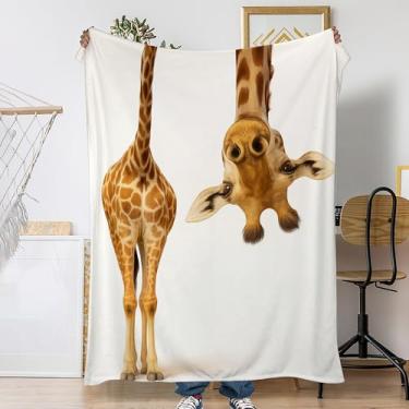 Imagem de Cobertores fofos de sofá de girafa, animal legal, macio, aconchegante e leve para viagem, cobertor de lã de flanela para sofá, cama, acampamento, noites de cinema, assistir TV 127 x 152 cm