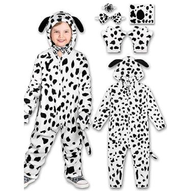 Imagem de AOTHSO Conjunto de 6 peças de fantasia infantil de lã de cachorro dálmata para meninos e meninas com gravata borboleta, Preto e branco, 7-8 Anos