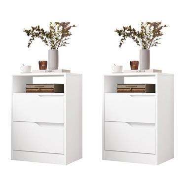 Imagem de Kit 2 Mesas De Cabeceira Sole 2 Gavetas Flex Branco Fosco - Móveis Albatroz Branco Fosco