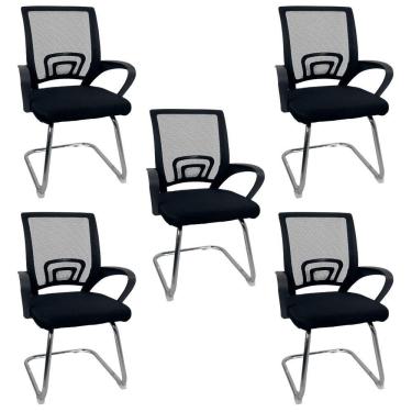 Imagem de Kit 5 Cadeiras De Escritório Begonia Oficial Tela Mesh Fixa Preto