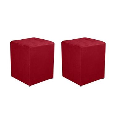Imagem de Kit 2 Puff Quadrado Decorativo Suede Cor:vermelho Escuro