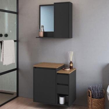 Imagem de Armário de Banheiro Bari 2 Portas 2 Gavetas com Espelho Grafite - Art In Móveis