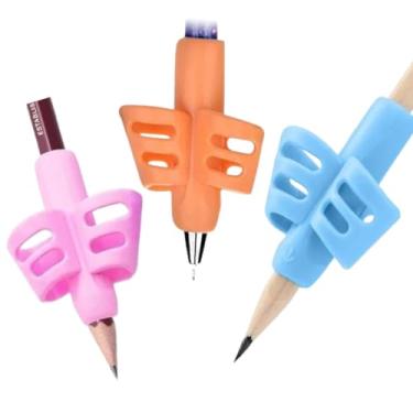 Imagem de Kit Adaptador para Lápis, Conjunto 3 Unidades, Ergonômico, Silicone Atóxico, Corretor de Pegada, Cores Sortidas Indicado para Correção de Escrita de Autista e TDAH
