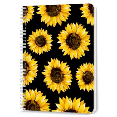 Imagem de Caderno espiral forrado, 100 páginas, 14,5 x 21 cm, papel pautado universitário, caderno espiral duplo para estudo e anotações - Girassol