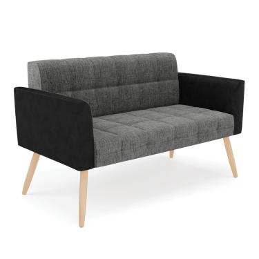 Imagem de Sofá Namoradeira 2 Lugares Pés Palito Natural Elisa Preto/Linho Grafite A26 D03 - D'Rossi