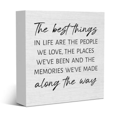 Imagem de Inspirational the Best Things Family Quote Home Accessories Decor Rustic Wooden Box Sign Desk Decor for Family Friend Table Shelf Wall Living Room Bathroom Farmhouse Office Wood Block Plaque Box Sign