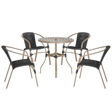 Imagem de 04 Cadeiras Floripa E Mesa Roma 100cm Fendi Trama Original Preto