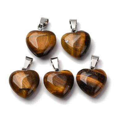 Imagem de 10 pingentes naturais de coração de olho de tigre, pingentes de pedra de coração de amor com laço para colar faça você mesmo, brincos, pulseiras, fabricação de joias, enfeite para pendurar no dia dos