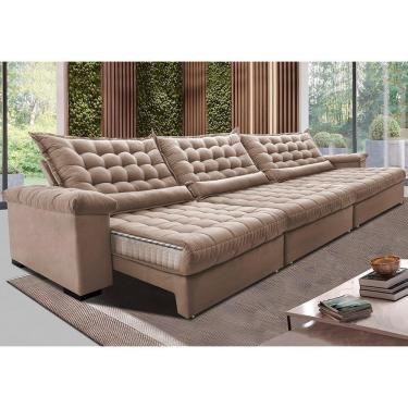 Imagem de Sofá Retrátil E Reclinável 3,55m Molas Ensacadas Cama Inbox Big Space Com Bordado 3d Velusoft Bege
