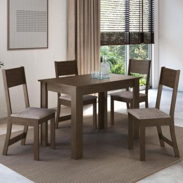 Imagem de Conjunto Sala De Jantar Fidelitá Veneza Com 4 Cadeiras Noce/off-white Assento Linho