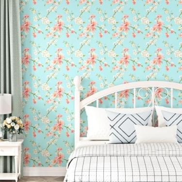 Imagem de Yullpaper Papel de parede floral Boho Peel and Stick papéis de parede para lavanderia quartos papel de parede floral removível para locatários rosa / branco papel de parede para armários de cozinha