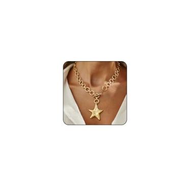 Imagem de Colar de estrela de ouro grosso, prata, grande, colar de estrela, colar de declaração grande para mulheres, joias grossas, com clipe de papel, colares OT Toggle Trendy Holiday Christmas Gifts Stocking