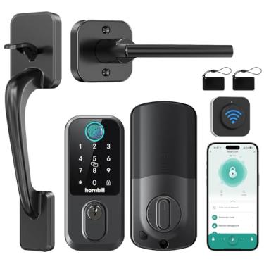 Imagem de Hornbill Fechadura inteligente WiFi: fechaduras inteligentes para porta da frente, conjunto de fechadura da porta frontal entrada sem chave com alça, compatível com Alexa, fechadura com teclado de