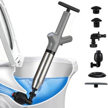 Imagem de Furnsii Desentupidor de vaso sanitário, desentupidor de drenagem de alta pressão com medidor de pressão, jato de dreno de ar de vaso sanitário, removedor de entupimento versátil e resistente para