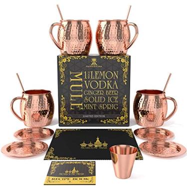 Imagem de Krown Kitchen - Canecas de cobre Hammered Moscow Mule 100% cobre sólido | 473 ml