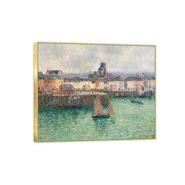 Imagem de BMZFYBS Famosa imagem de paisagem de arte de parede - impressões em tela - porta - pintura com moldura dourada para sala de estar banheiro decoração de casa 60 x 75 cm 24 x 29 pol