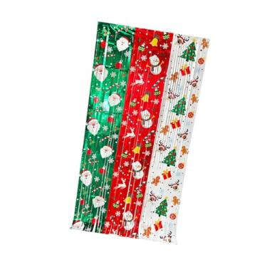 Imagem de oshhni Cortina de franjas natalinas com estampa de Natal, enfeite decorativo de guirlanda para cabine de fotos, ideal para decoração de festas de Natal em, Papai Noel