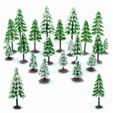Imagem de FAZHBARY 22 peças, diorama em miniatura, árvores florestais, pinheiros, árvores, trem, arquitetura, edifício para paisagem, paisagem