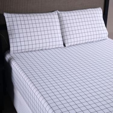 Imagem de Jogo de Lençol Casal Queen Percal, 3 Peças, 200 Fios, com Elástico, 80% Algodão e 20% Poliéster, Lençol 198x158cm, 2 Fronhas 70x50cm (Cinza Claro)