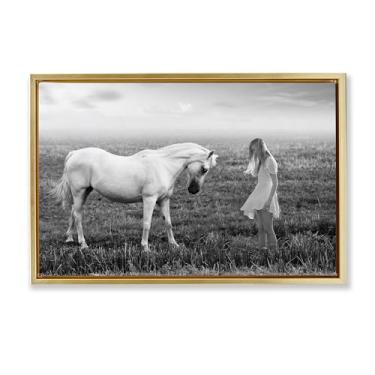 Imagem de Stupell Industries Her White Horse Brown Framed Floater Canvas Wall Art, design por Ata Alishahi, 21 x 31
