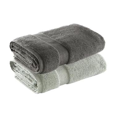 Imagem de Jogo de Toalhas Ele/Ela Super Soft Zero Twist Banhão 80x150cm 500g/m², 97% Algodão 3% Poliéster, Toque Macio, Alta Absorção e Design Sofisticado – Altihaus (Verde/Chumbo)