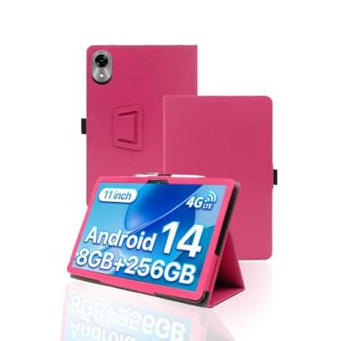 Imagem de Capa para tablet UMIDIGI G9 Tab 11 polegadas Android 14 2024 versão atualizada, capa fólio de couro premium WUNIAK com alça de mão para mesa, vermelho rosa.
