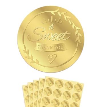 Imagem de 100 etiquetas adesivas em relevo A Sweet Thank You, etiquetas douradas, selos de envelope, decoração de convites de casamento, adesivos de lembrancinha de festa para prêmios de selagem, certificados
